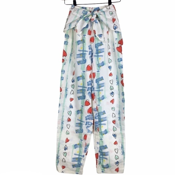 VINTAGE 80s Pants Spinnaker Sport Hearts Graffiti Retro High Waist Medium NWT - Picture 1 of 9